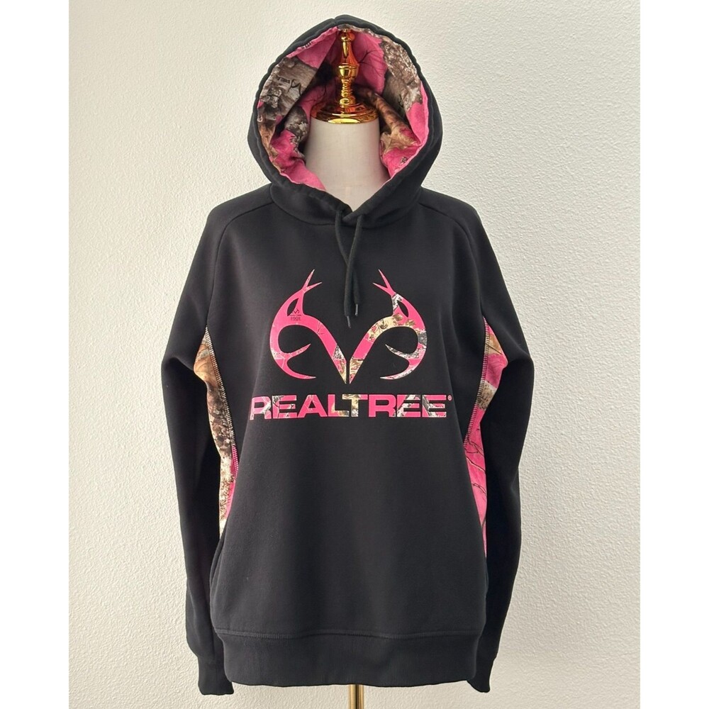 Realtree Pink Camo Logo Hoodie XL Black Pullover Hunting Outdoor Sweatshirt Deer